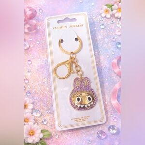 Fashion Jewelry Gold Keychain with Purple Glitter Monster Charm